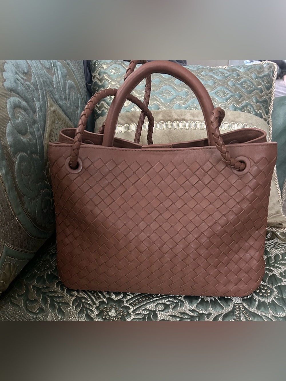 Quince Woven Leather Tote - Cognac Brown - Picture 6 of 13